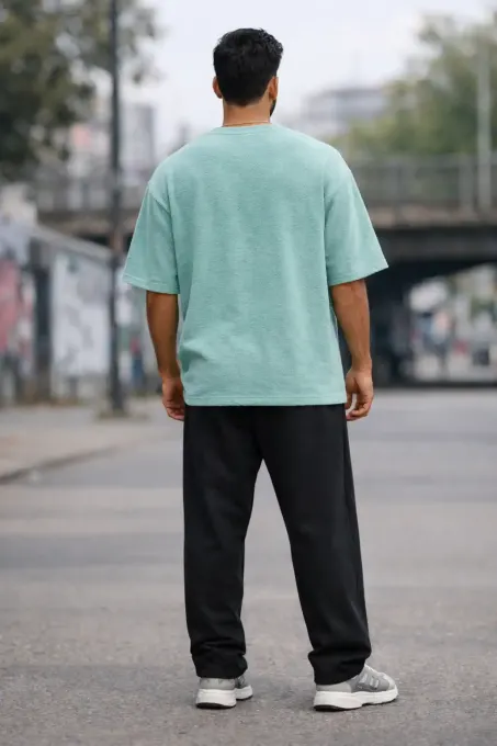 Mint green terry oversize T-shirt, front view