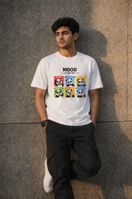 Mood Of The Day panda graphic Supima cotton t-shirt with black panda print on white tee