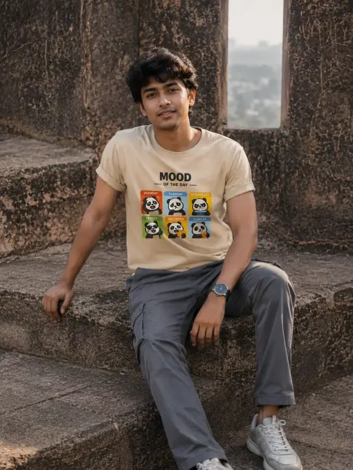 Oversized Supima cotton t-shirt with 'Mood of the Day' panda graphic