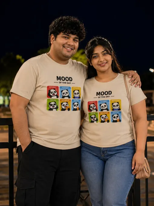 Plus-size unisex regular-fit Supima cotton T-shirt in white and beige on a neutral background