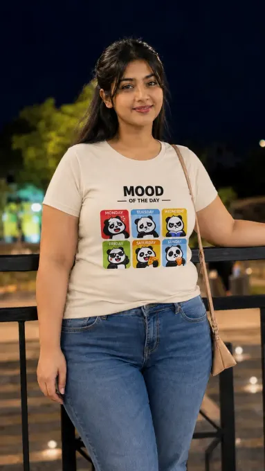 Plus-size unisex regular-fit T-shirt in white and beige, Mood of the Day, made from Supima cotton
