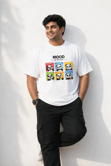 Mood of the Day plus-size unisex regular-fit t-shirt in white and beige, Supima cotton