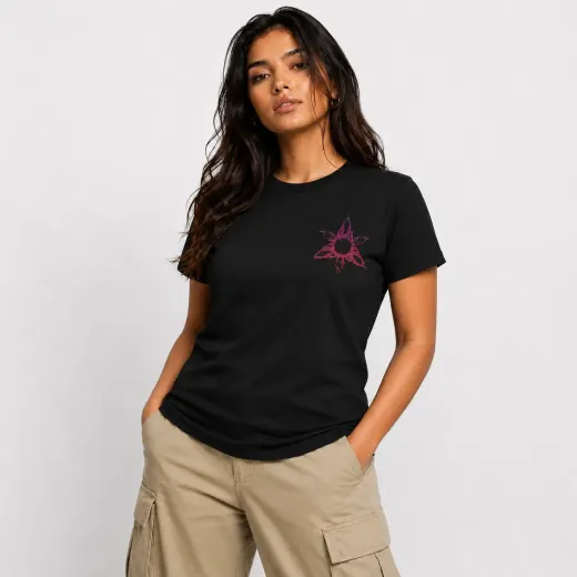 Supima cotton t-shirt featuring a stylized stag graphic and ‘Mystic Stag’ text on the front