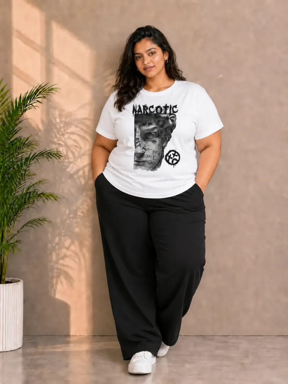 Narcotic Art Plus Size Unisex Regular Fit T-Shirt – White
