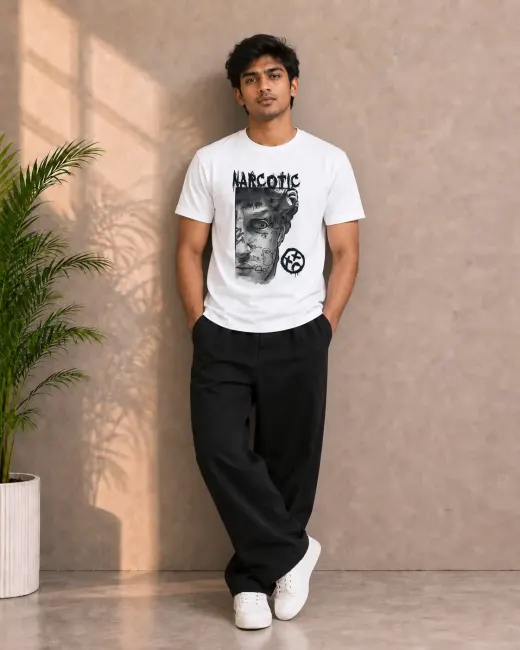 Narcotic White Graphic T-Shirt