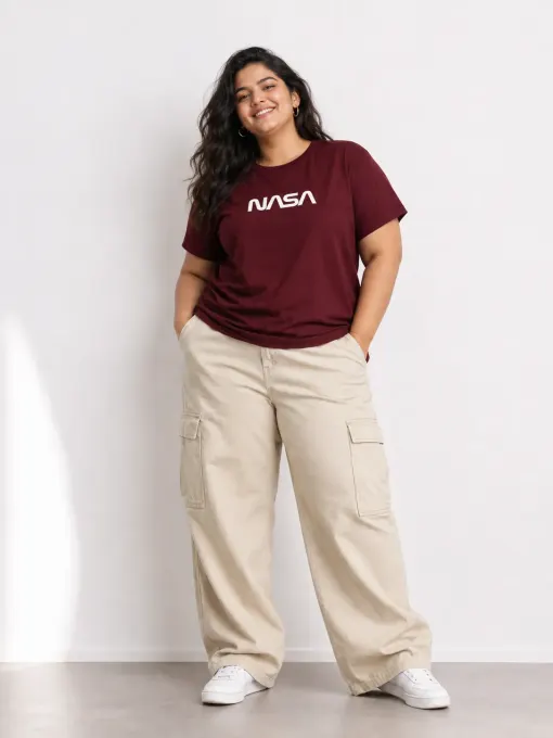 NASA Astronaut Front And Back Print Unisex Plus Size T-Shirt - Maroon