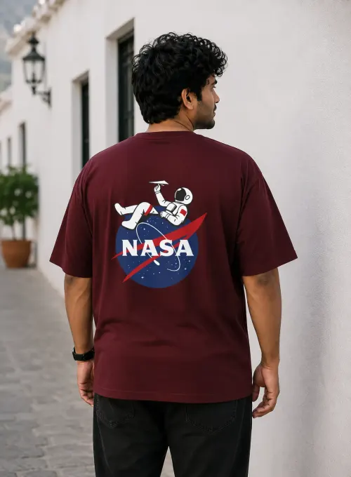 NASA Astronaut Graphic Supima Cotton Plus Size T-Shirt - Maroon
