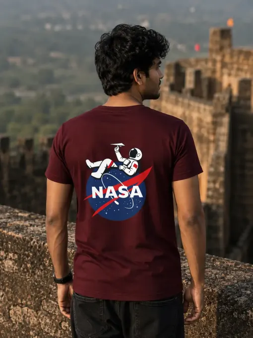 Supima cotton t-shirt featuring NASA worm logo and astronaut graphic