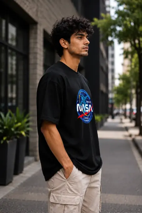 Oversized NASA Space graphic t-shirt, front view
