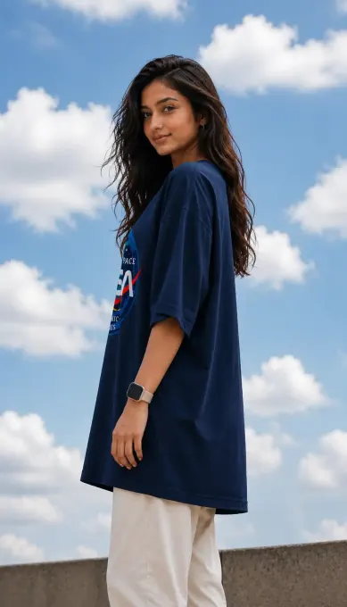 Oversized T-shirt featuring a NASA space graphic on the front