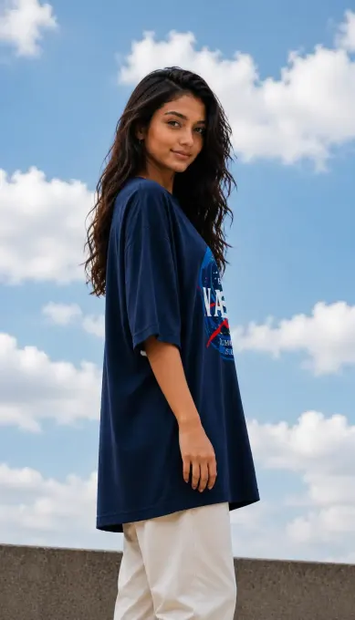 Oversized T-shirt with NASA space graphic on the front, crew neck and short sleeves