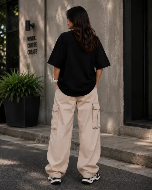 White oversized cotton t-shirt with bold black NASA space graphic on front, crew neck, relaxed streetwear fit