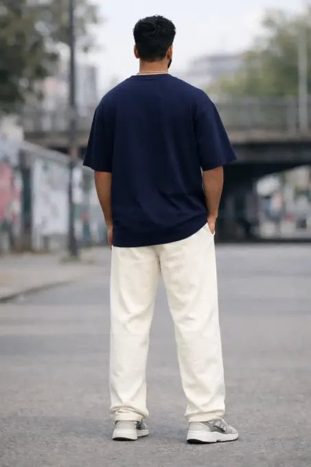 Navy blue terry oversize t-shirt with relaxed, oversized silhouette