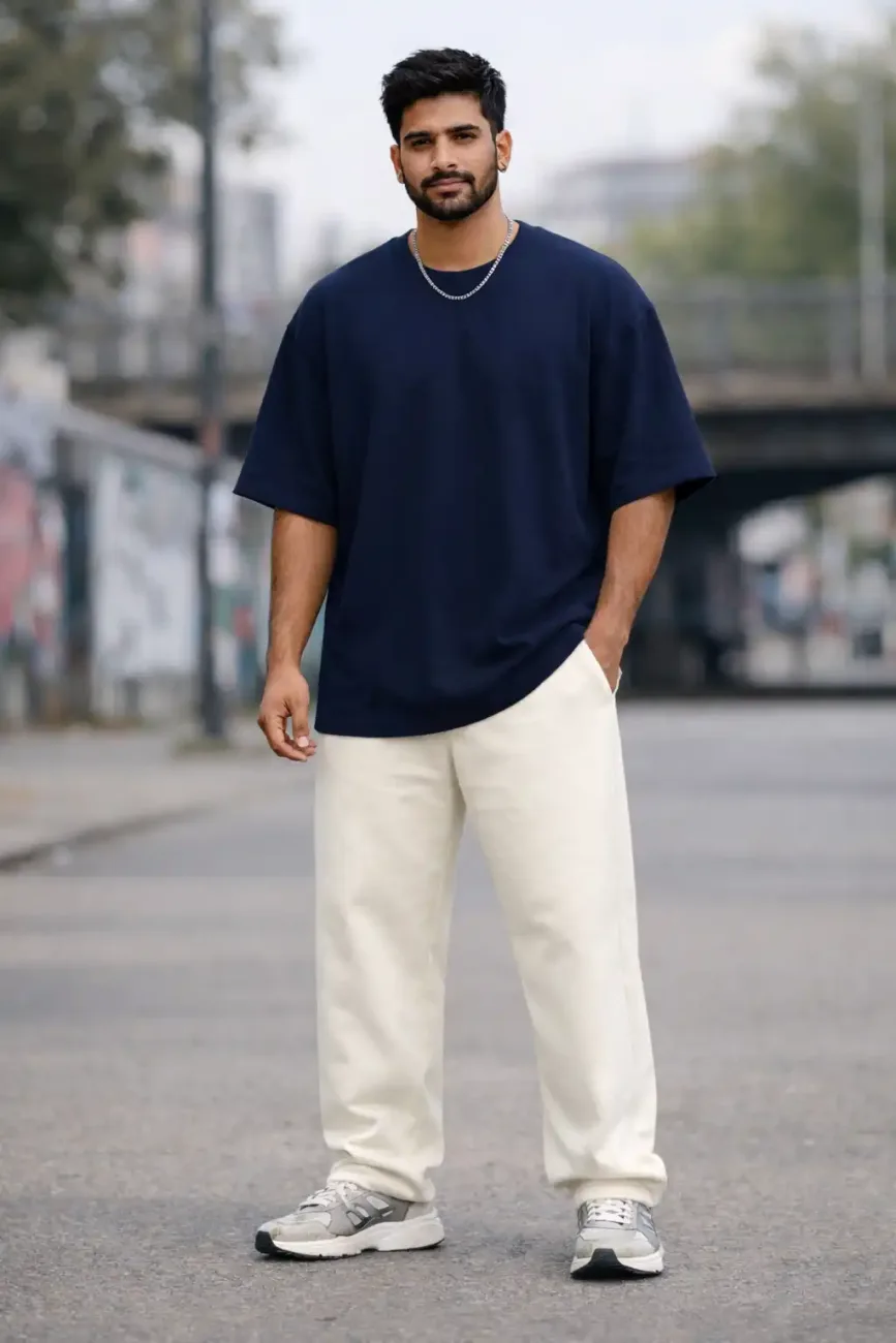 Navy Blue Terry Oversize T-Shirt