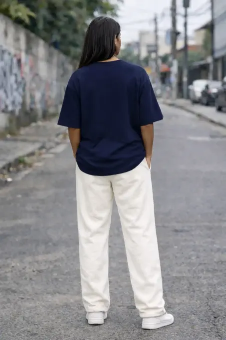 Navy blue terry oversize t-shirt in a relaxed silhouette