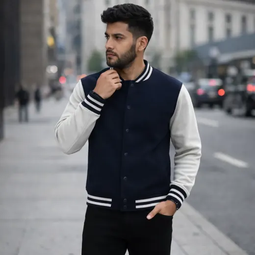 Navy & White Unisex Varsity Jacket