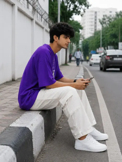 Oversized graphic t-shirt with "Never Trust Human" slogan, crew neck and short sleeves.