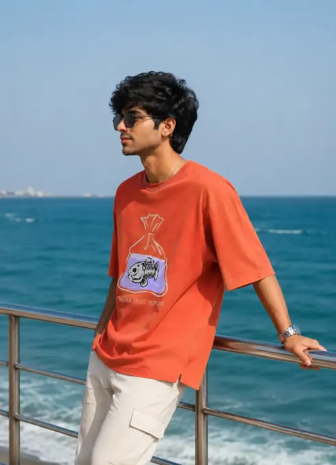 Never Trust Human oversized graphic t-shirt with bold front print