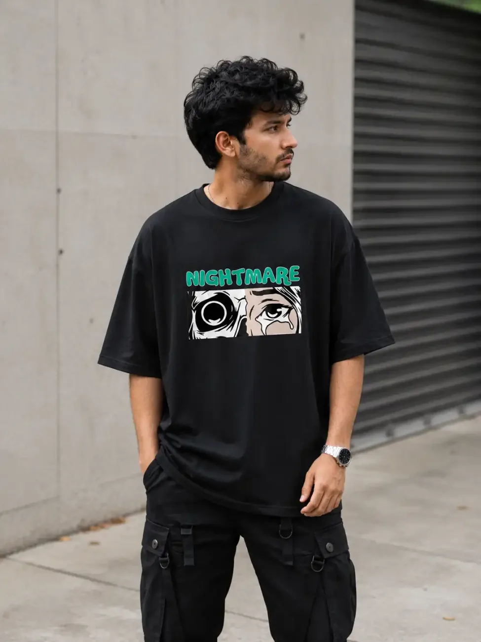 Nightmare Oversized Black Graphic T-Shirt