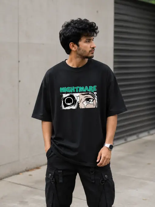 Nightmare Oversized Black Graphic T-Shirt