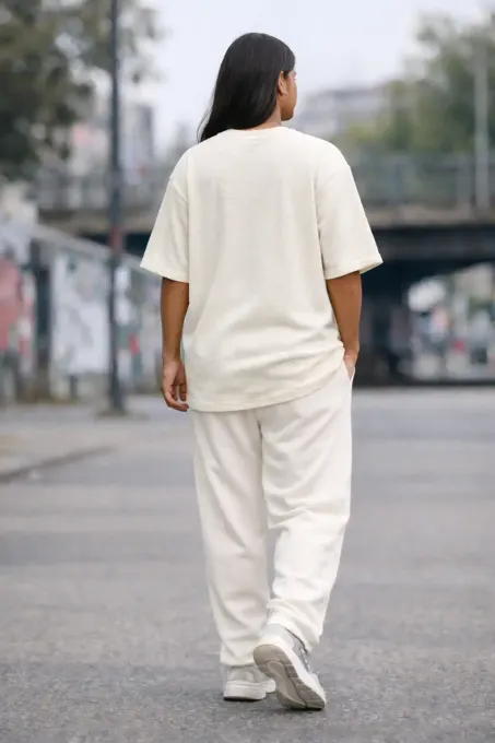 Off-white terry oversize t-shirt with short sleeves, front view
