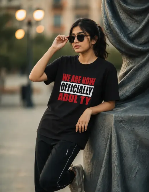 Oversized Supima cotton t-shirt featuring 'Officially Adulty' chest graphic