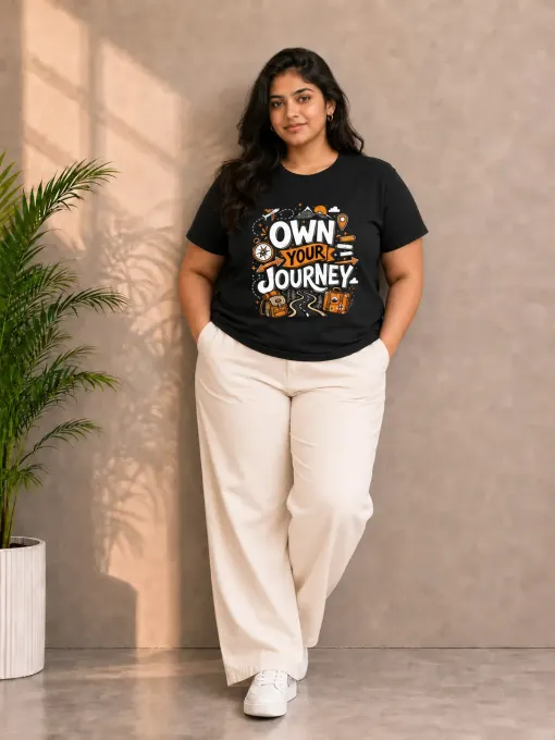 Own Your Journey plus-size unisex regular-fit black stretch cotton t-shirt