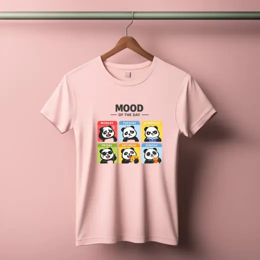 Cotton-stretch t-shirt with 'Panda Mood Of The Day' panda graphic on the front