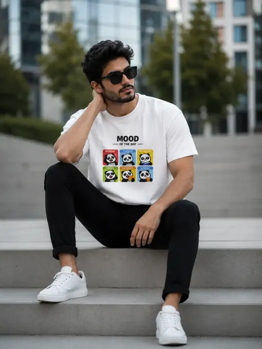 Panda Mood Of The Day cotton-stretch t-shirt with playful panda graphic