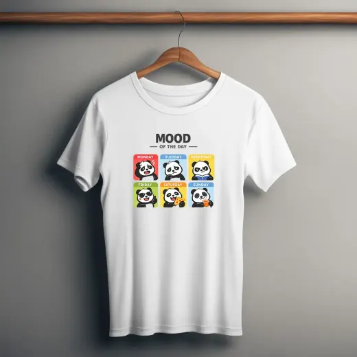 Panda Mood Of The Day cotton stretch graphic t-shirt featuring a playful panda illustration