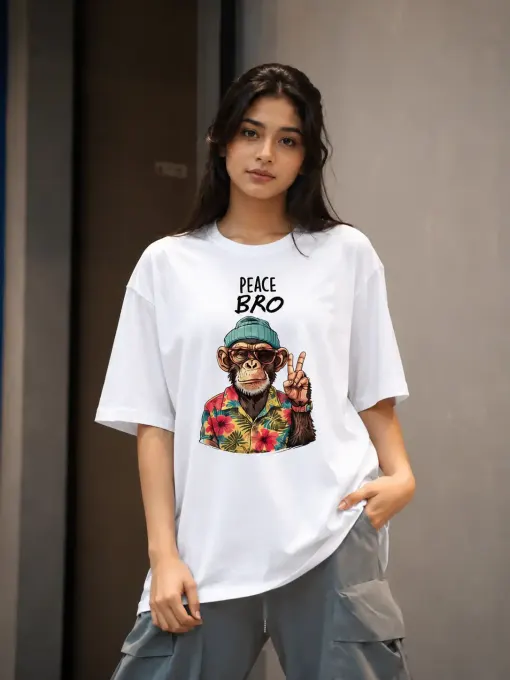 Supima cotton t-shirt featuring a 'Peace Bro' chimp graphic making a peace sign