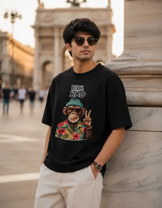 Peace Bro chimp graphic Supima cotton t-shirt with chest artwork