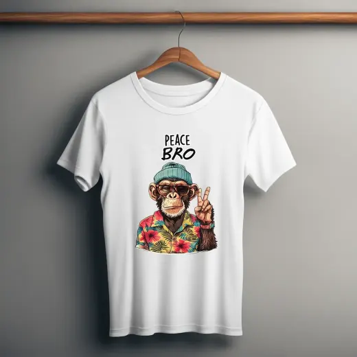 Supima cotton t-shirt featuring a 'Peace Bro' chimp graphic on the front