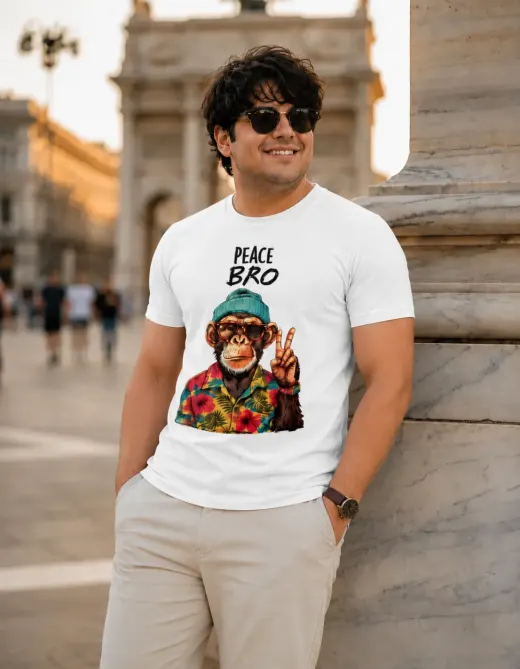 Plus-size unisex regular-fit t-shirt in black with white 'Peace Bro' print, Supima cotton fabric, crew neck