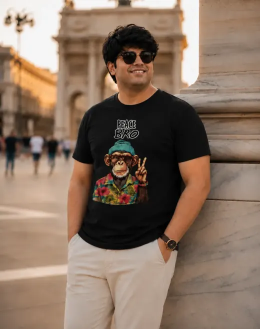 Plus-size unisex black and white regular-fit t-shirt with 'Peace Bro' graphic