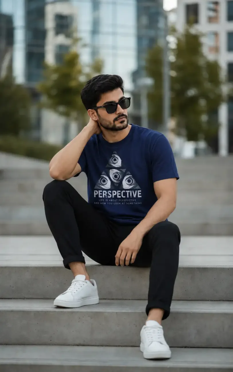 Perspective Graphic Navy Blue T-Shirt