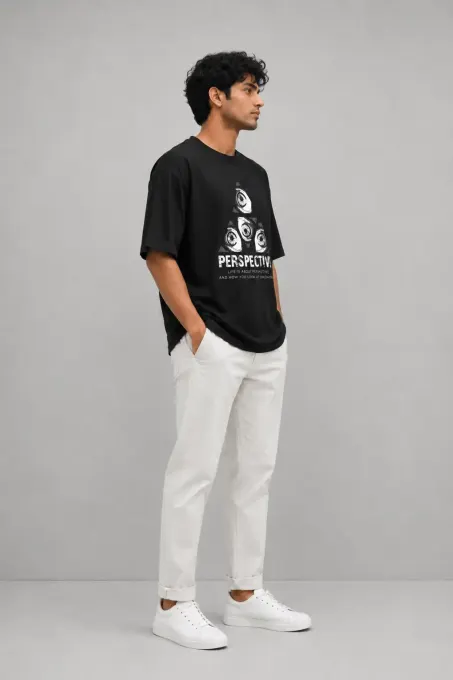 Perspective oversized graphic t-shirt, relaxed fit crew-neck tee with bold front graphic and short sleeves