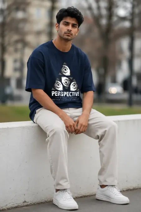 Perspective oversized graphic t-shirt, front view
