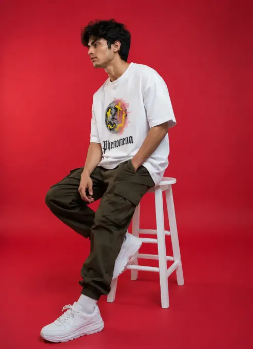Phenomena oversized white graphic t-shirt with front print and relaxed silhouette