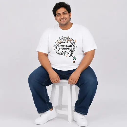 Plus-size unisex white regular-fit t-shirt with 'Professional Overthinker' print, crafted in Supima cotton