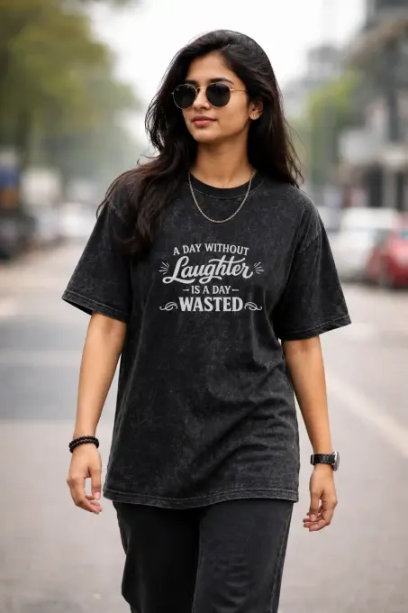 Unisex oversize acid-washed T-shirt featuring a monochrome Charlie Chaplin graphic, relaxed drop-shoulder fit