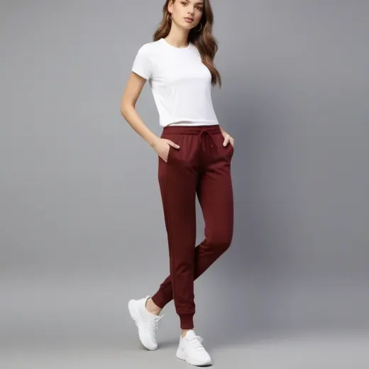 Maroon relaxed-fit women's jogger pants