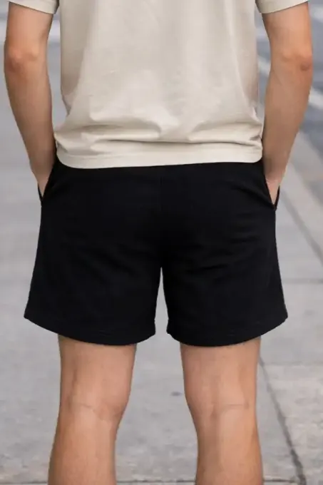 Men's black terry cotton casual shorts
