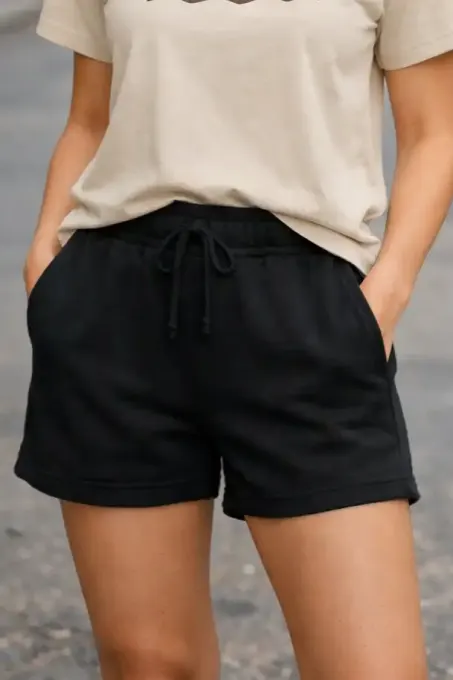 Men's black casual cotton terry shorts