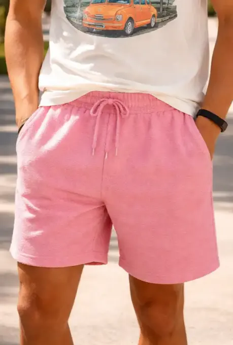 Unisex Pink Casual Cotton Shorts