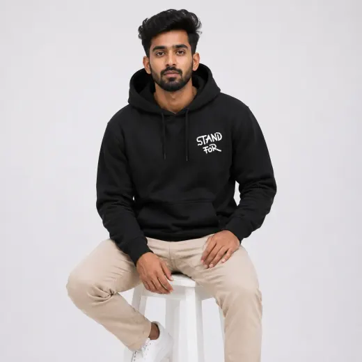 Heavy Metal Hand black pullover hoodie with front hand graphic and drawstring hood