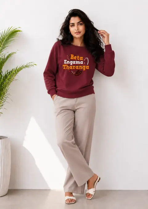 Beta Engama Tharanga graphic sweatshirt, front view on plain background