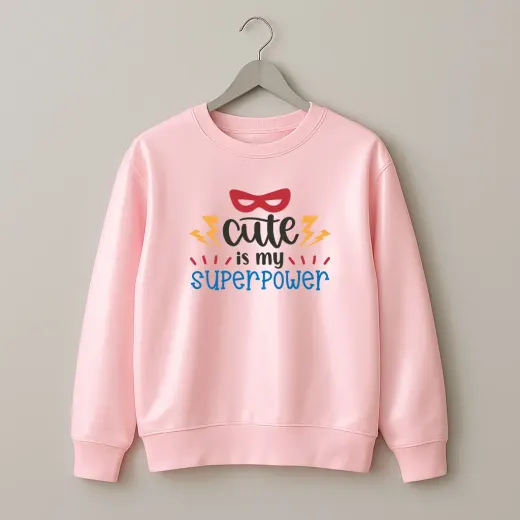 oversized graphic sweatshirt with 'Cute Is My Superpower' text on the front