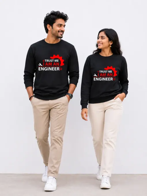 Crewneck sweatshirt with 'Trust Me I Am An Engineer' graphic on the front