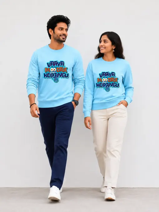Vaaya Moodra Korangu graphic oversized sweatshirt with monkey motif, crew neck and long sleeves